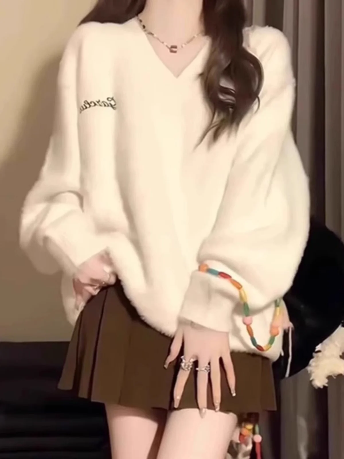 

Women's Loose V-Neck Mouton Sweater Autumn Winter Soft Comfortable Cashmere Knitted Top Trendy Commute Style Long Sleeve