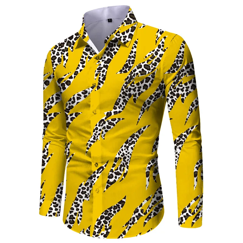 Men's shirt pattern shirt button print long sleeved clothing for daily outings V-neck fashion designer casual and breathable