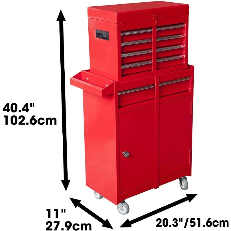 ATBT1204R-RED Detachable 4 Drawer Tool Chest with Large Storage Cabinet and Adjustable Shelf, 11" x 20.3" x 40.4"