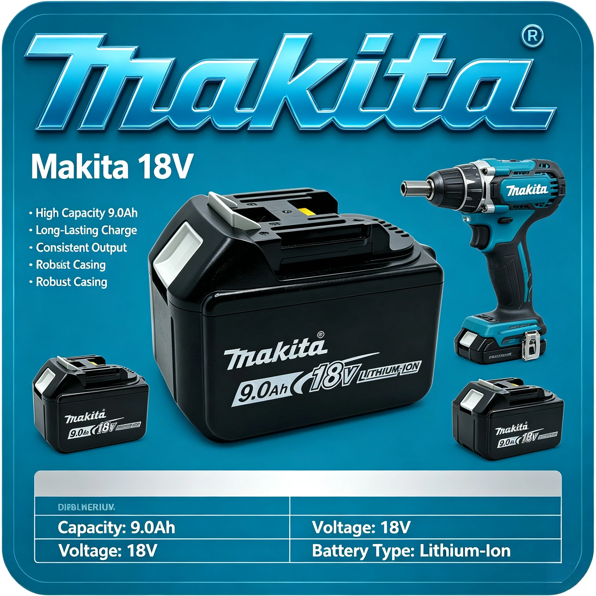 Makita 18V 9.0Ah BL1890 LXT Lithium Battery Fit DTD173 DDF487 DTW700 DGA404 Cordless Power Tools High Lithium Cell Long Runtime