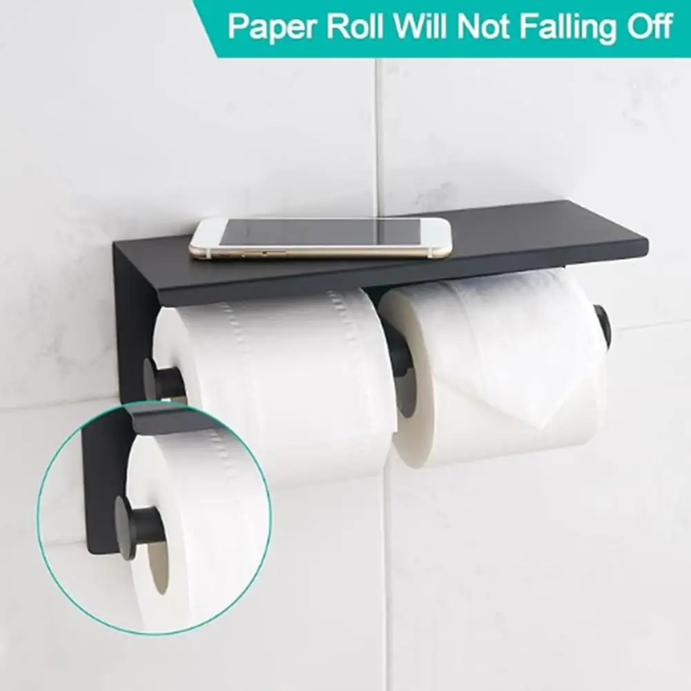 

Матовый держатель для туалетной бумаги без сверления, полка для хранения рулонов туалетной бумаги, держатель для салфеток с полкой и двойной держателем для рулонов, из нержавеющей стали