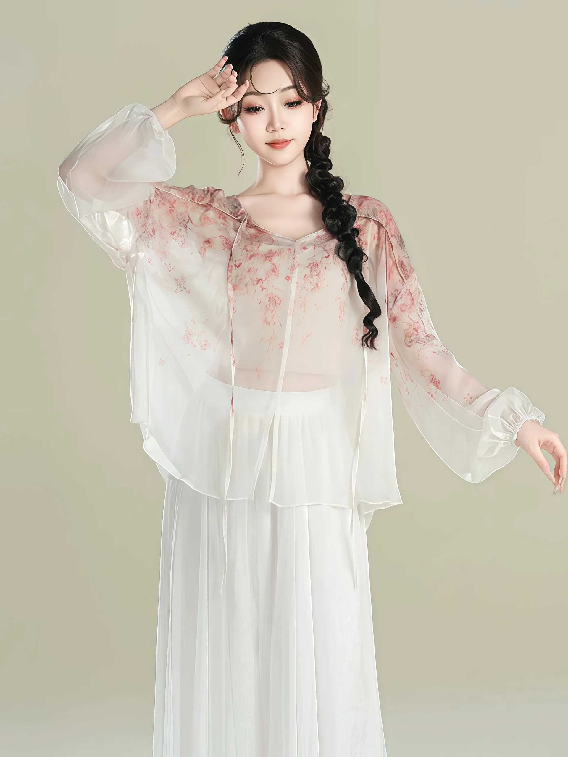 new-chinese-style-classical-dance-costume-lantern-sleeve-rose-print-top-practice-uniform-daily-wear-breathable-low-elasticity