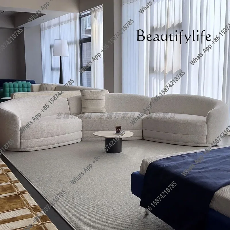 

J Italian Minimalist Fabric Sofa Living Room Modern Simple Light Luxury Special-shaped Large Flat-layer Curved Sofa