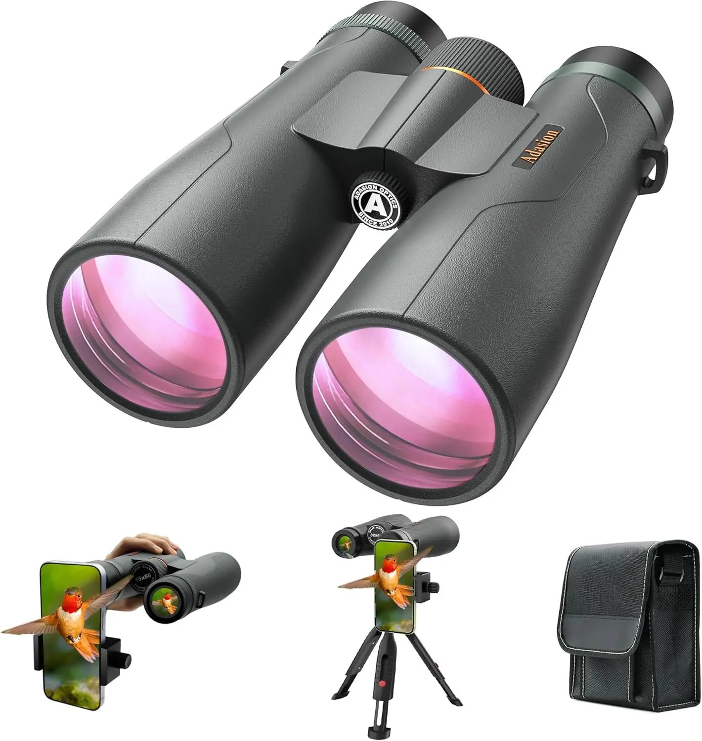 

15x56 UHD Binoculars with Phone Adapter & Tripod, BAK4 Prism Waterproof for Hunting Stargazing Bird Watching