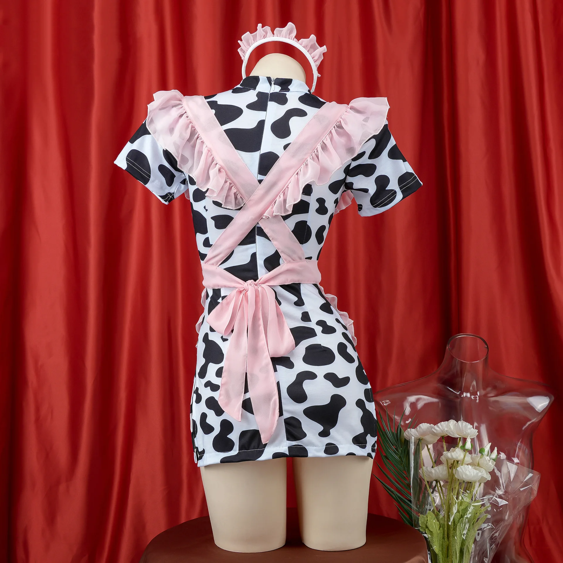 Traje de sirvienta de vaca para mujer y niña, ropa interior Sexy, vendaje ahuecado, lencería Sexy con lazo, traje de Cosplay