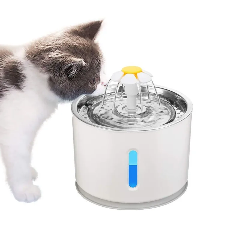 

Cat water fountain Fully automatic circulating water Popular flower drinking device LED red and blue induction lamp