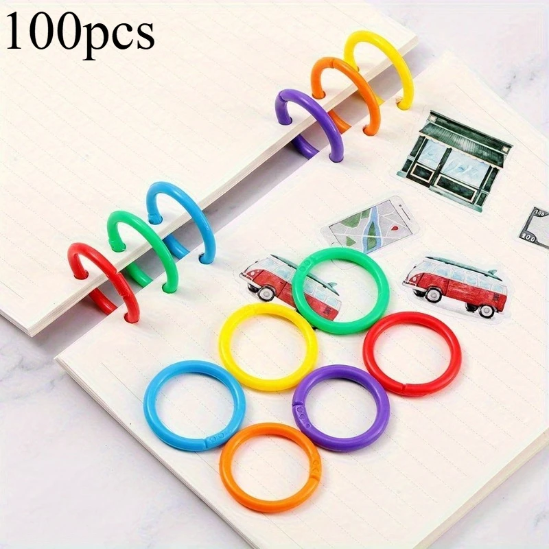 100pcs random color 15mm Plastic Ring Binder DIY Albums Circle Loose-leaf Book Hoops Opening Office Binding Supplies Photo Album