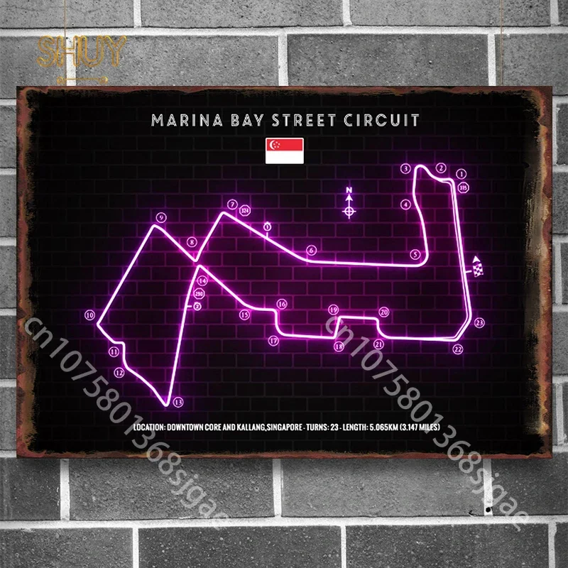 F1 Racing Track Metal Sign Vintage Tin Signs Miami Neon Posters Plate for Room Club Bar Wall Decor Retro Plaques Home Decoration