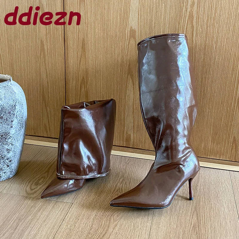 

Модные женские сапоги до колена с острым носком, женская обувь без шнуровки, женские современные сапоги на тонком каблуке, туфли-лодочки для женщин