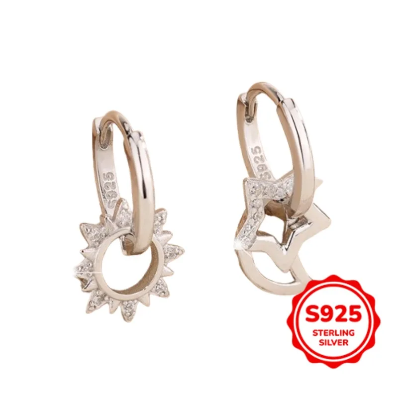 

Niche Design Elegant Romantic Genuine S925 Silver Stars Moon Zircon Women's Ear Decoration