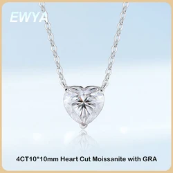 EWYA Luxury 4CT 10*10mm Heart Cut D Color Moissanite Pendant Necklace for Women S925 Silver Pass Diamond Test Chain Necklaces