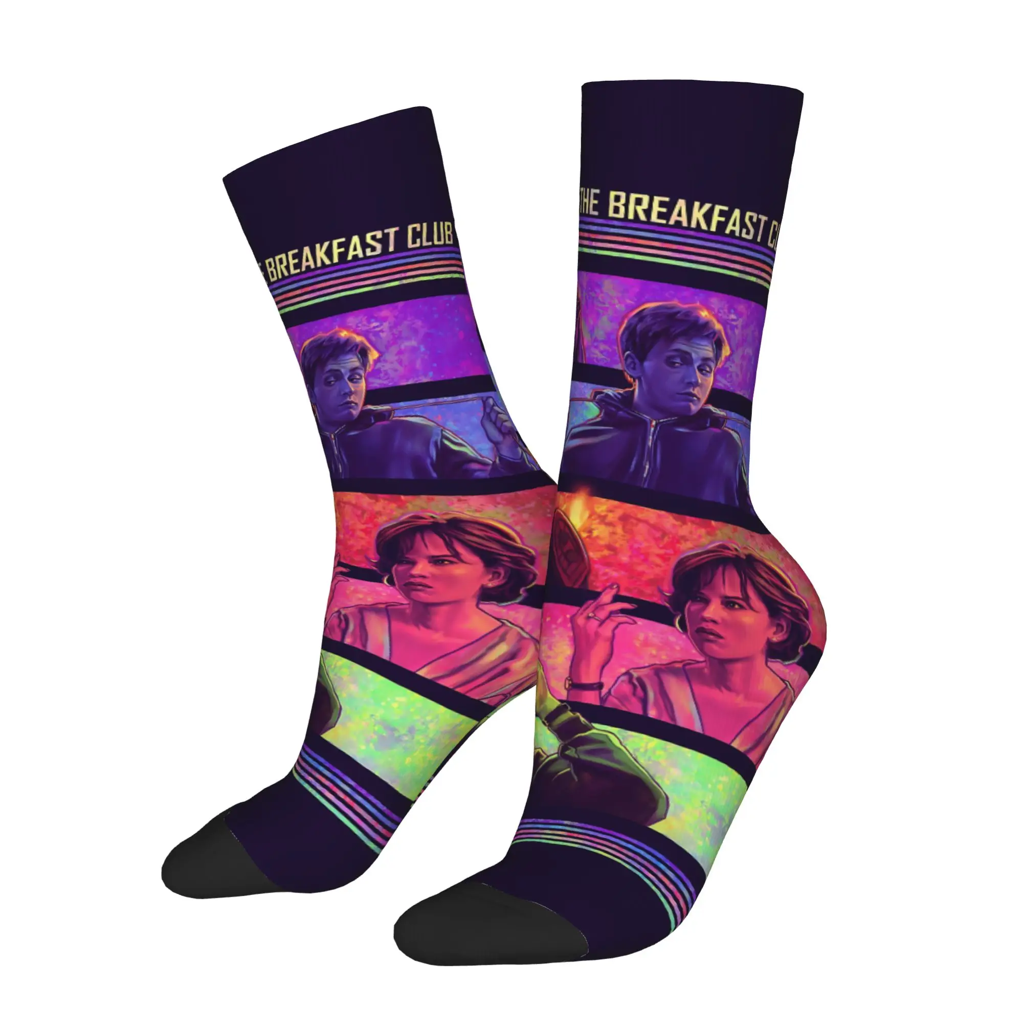 1 Pair Hip Hop Vintage Rainbow Stripes Gradient Five Characters Crazy Men's Sock The Breakfast Club Harajuku Pattern Sock