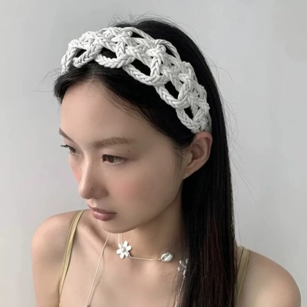

Wide Side PU Leather Weave Hairband Headwear Geometric Braid Headband Hollowed Out Solid Color Weave Style Hair Hoop Women