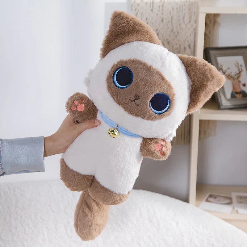 Peluche de gato siamés Kawaii para niños, animales de peluche, Husky Shiba Inu, perro con babero, cachorro, cojín