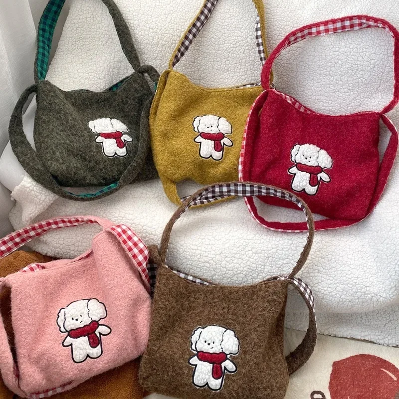 

Youda New Fannel Fabric Shoulder Bag for Women Fashion Puppy Cartoon Pattern Crossbody Large Casual Capacity Shopper Tote Bags