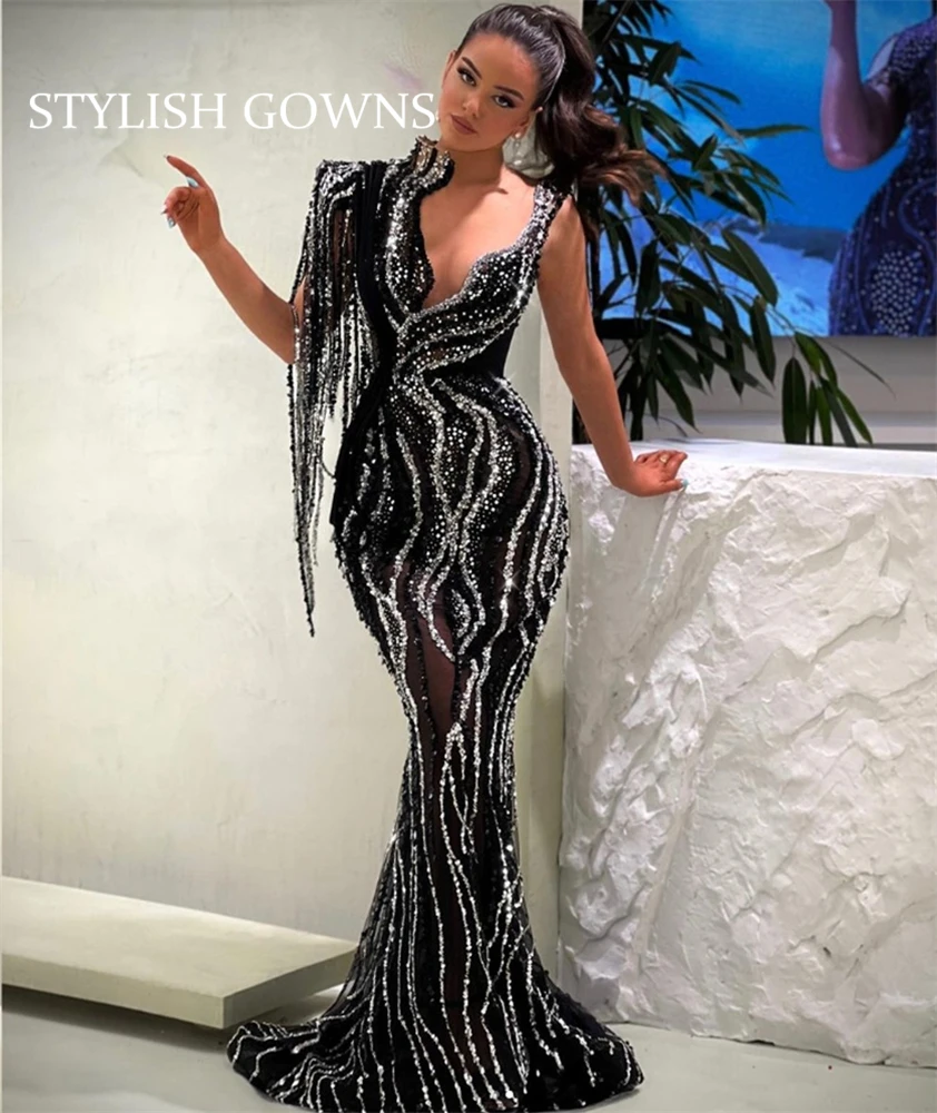 Dubai Luxury Sweetheart Evening Dresses For Black Girls 2023 Beaded Crystal Tassel Birthday Party Gowns Robe De Bal