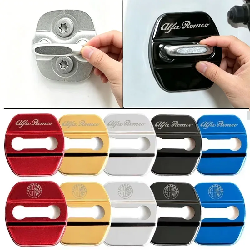 4Pcs Car Door Lock Protective Cover Sticker for Alfa Romeo Logo Sportiva Giulia Giulietta 159 156 MITO Stelvio 147 Accessories