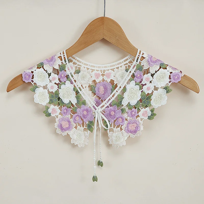 

Linbaiway Women Detachable Collars Girls Lapel Fake False Collar Decorative Floral Embroidery Necklace Blouse Tops Neck Shawl