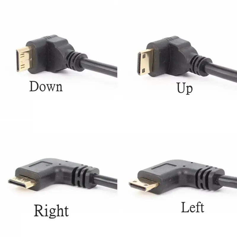 90 Degree Mini HD Left & Right Up Down Angle Male To HDMI-compatible Male Cable For HDTV 1080p PS3 Evo HTC Vedio Gold Palted