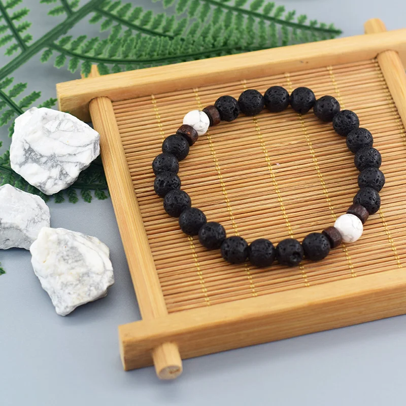 Natural Volcanic Beads Stone Bracelet Women Genuine White Howlite Stone Relieve Joint Pain Energy Healing Jewelry Birthday Gift