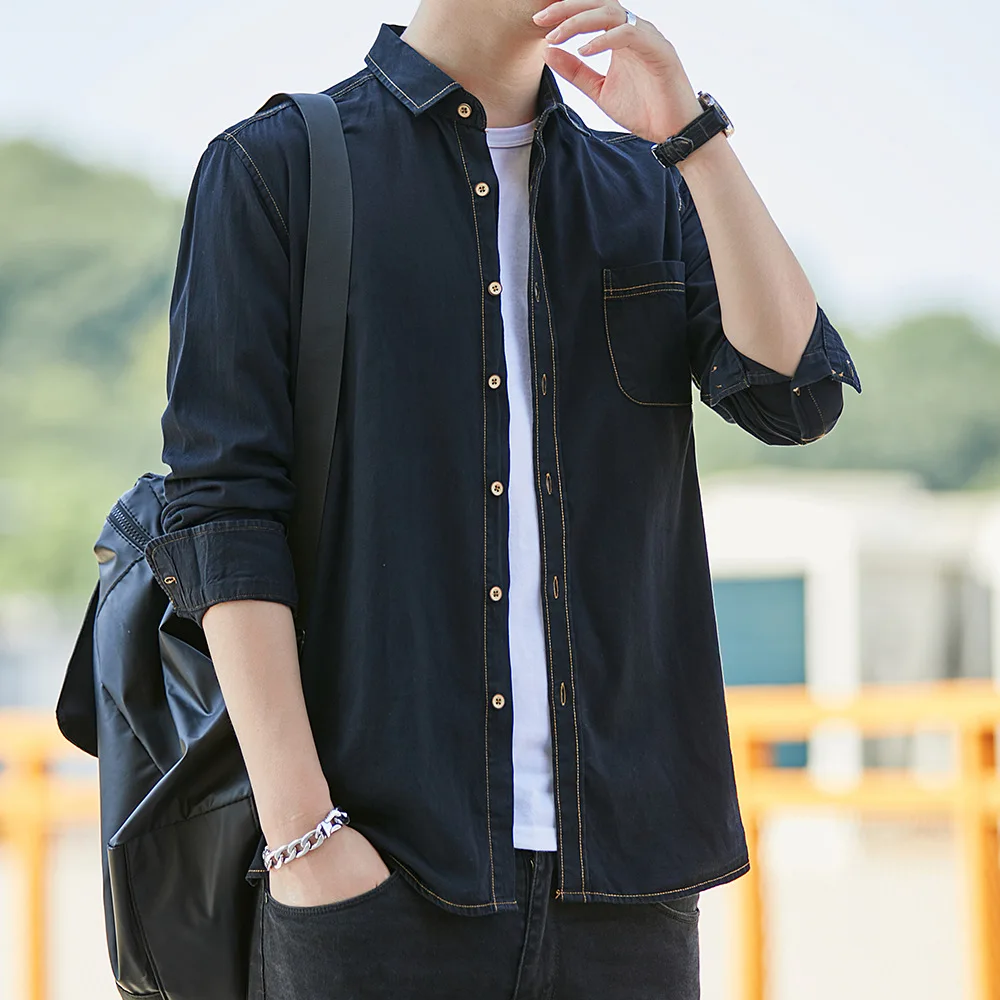 

Dongyu весенне-летняя хлопковая японская джинсовая рубашка, мужская тонкая повседневная рубашка в стиле ретро, мужская оптовая продажа