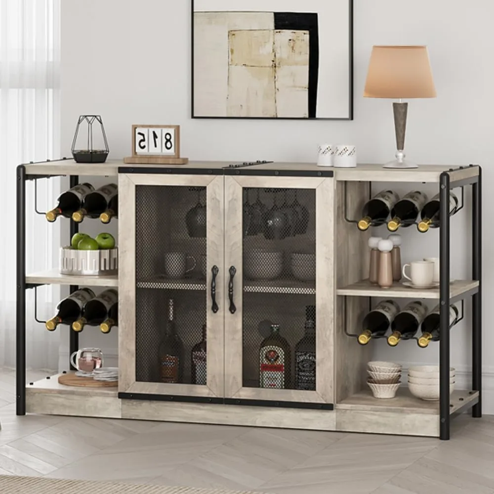 Wine Bar Cabinet, Liquor Cabinet for Liquor and Glasses, Industrial Bars & Wine Cabinets with Storage and Wine Rack