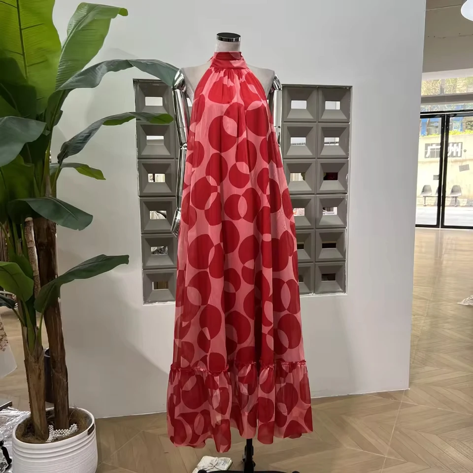 

Hit Color Loose Casual Dresses For Women O Neck Sleeveless High Waist Temperament Long Dress Female Fashion Style