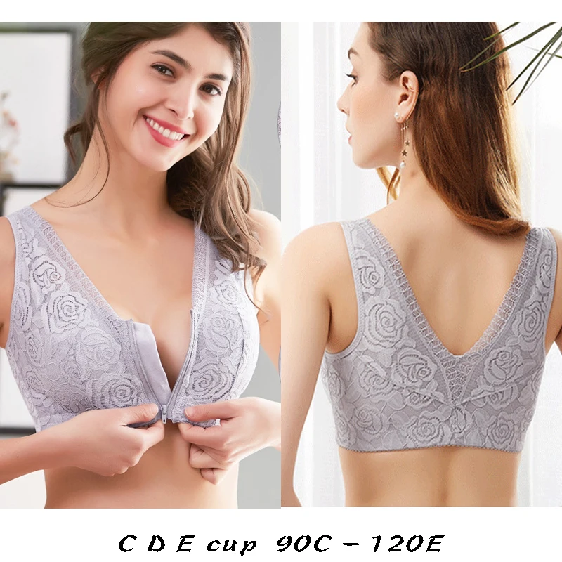 

high quality sexy bras for women front closure big size lace C D E cup comfortable push up wireless cotton lingerie underwear