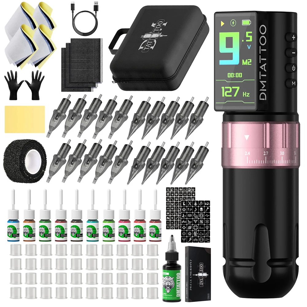 DM Venom Professional Wireless Tattoo Machine Kit Adjustable Stroke 2.4-4.2mm With 2300mAh Powerful Color Screen Battery
