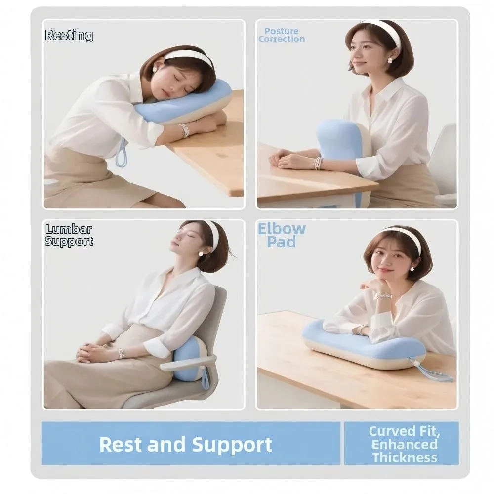 Memory Foam Nap Pillow Breathable Fabric Ergonomic Neck Cushion Soft Support with Carry Strap Desk Pillow Office Desk Rest