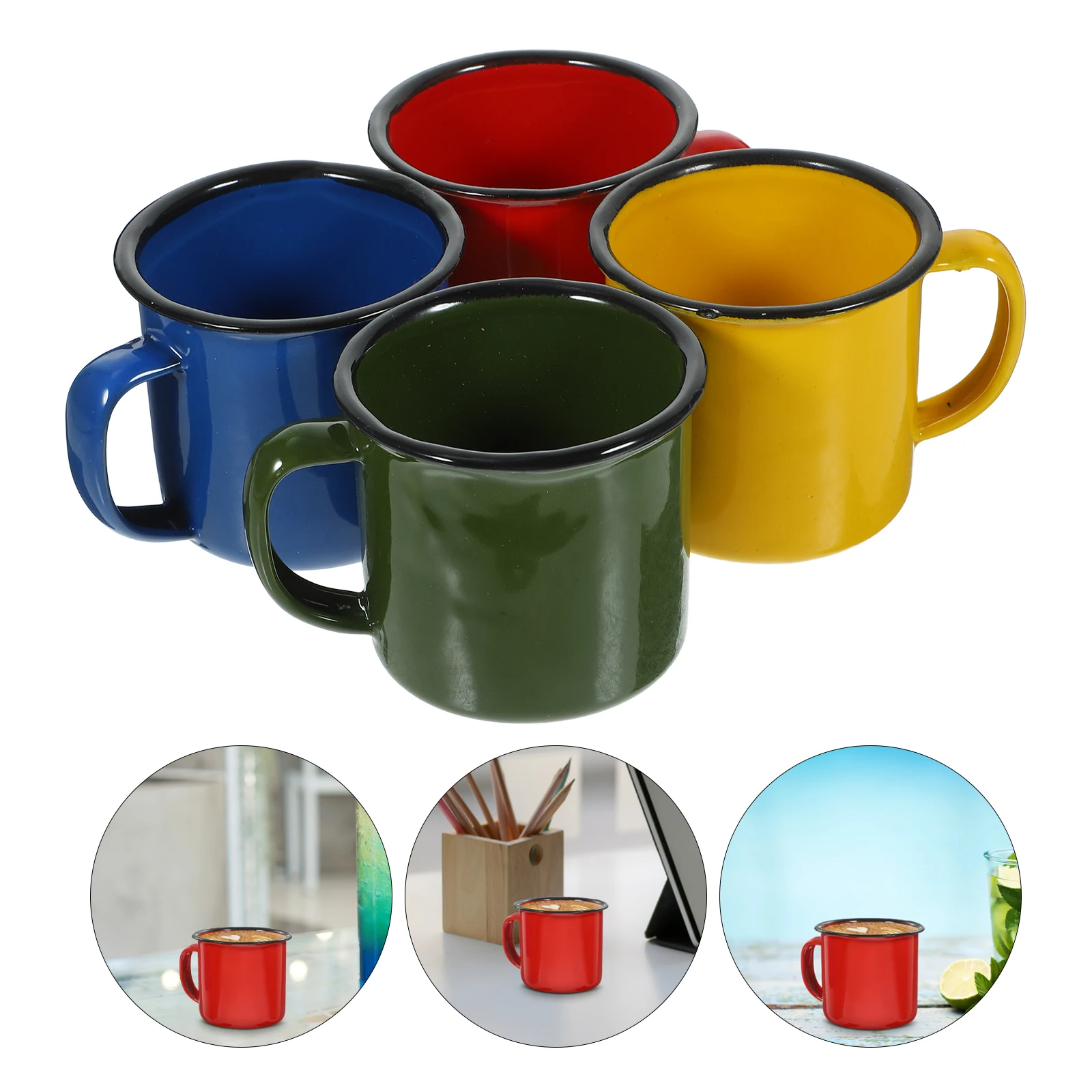 4Pcs  Household Water Cups Enamel Juice Mugs Sturdy Trustworthy Design Not Easy to Damage Rust Long-term Use Home Accessory