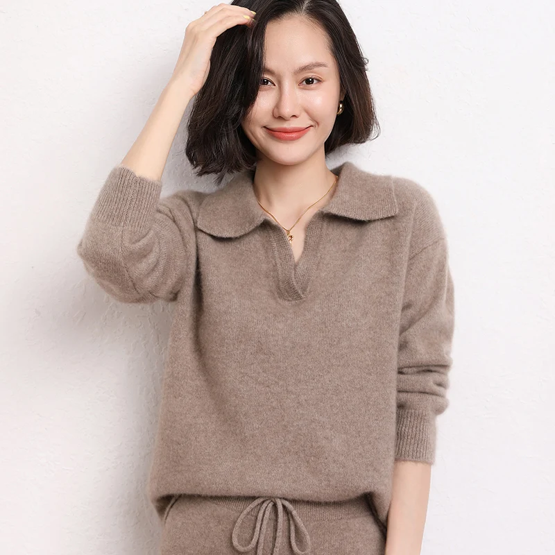 Fashion Suit Autumn Winter 100% Cashmere Knitted High Quality Sweater Women Tops And Harem Pants Two-Piece Female Girl Clothes