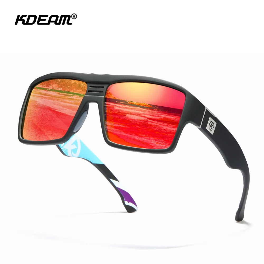 

KDEAM HD Men's Square Glasses Polarized Sunglasses Outdoor Large Frame Fashion Vintage Mirrored Colorful Shades Fishing Eyewear