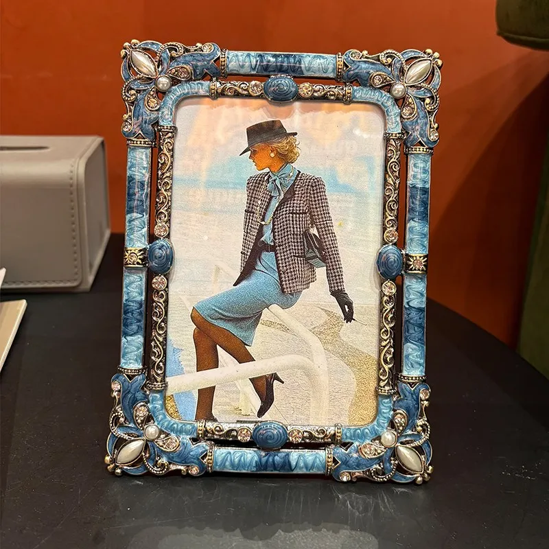 New arrive fashion 6/7inches blue Metal picture Frames photocards holder for aesthetic decoration