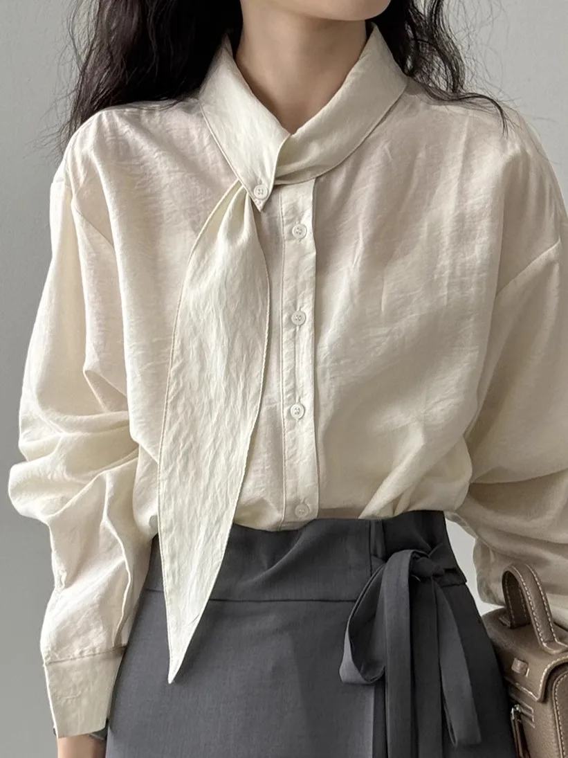 ผ้าพันคอไหมพรมสีขาว รุ่น Ele White Long Sve สำหรับผู้หญิง แฟชั่นฤดูใบไม้ผลิและฤดูใบไม้ร่วง คุณภาพสูง น้ำหนักเบา สไตล์ฝรั่งเศส ทรงหลวม