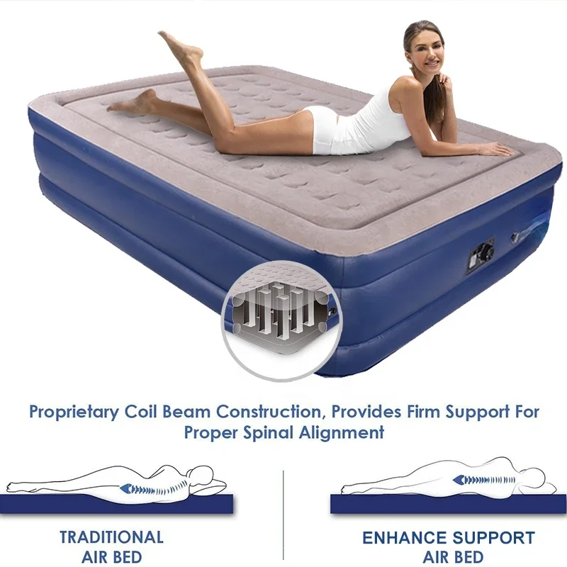 Sunshine Bedroom furniture indoor soft flocking cover double inflatable air bed mattress with built-in air pump