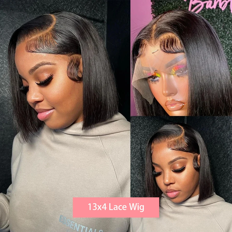 Straight Short Bob Lace Front Wig 100% Human Hair 13x4 Lace Frontal Bob Wig 200 Density 4x4 Lace Front Wigs For Women 12 14 Inch