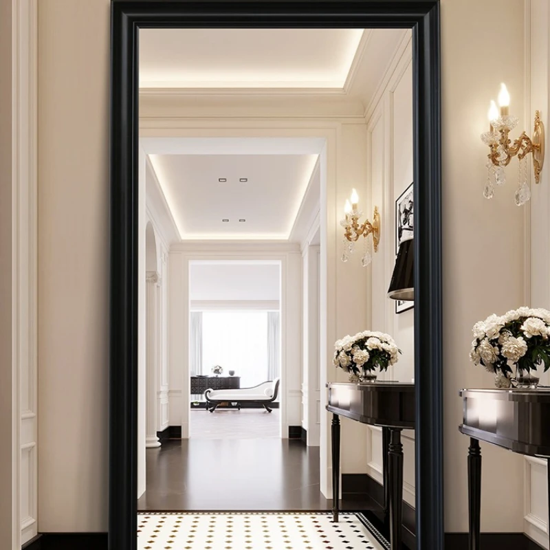 

American luxury dressing mirror floor black oversized fitting clothing store mirror full-length home