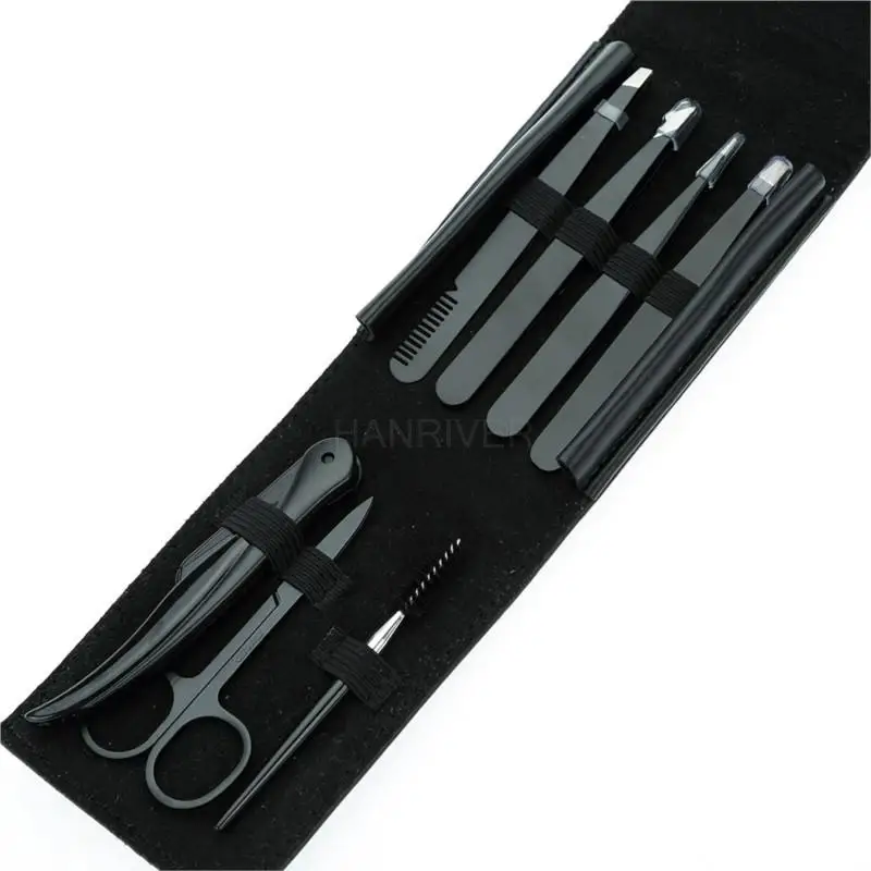 Seven-piece eyebrow trimming set, beauty tools, stainless steel eyebrow clip, black tweezers set eyebrow trimming knife set