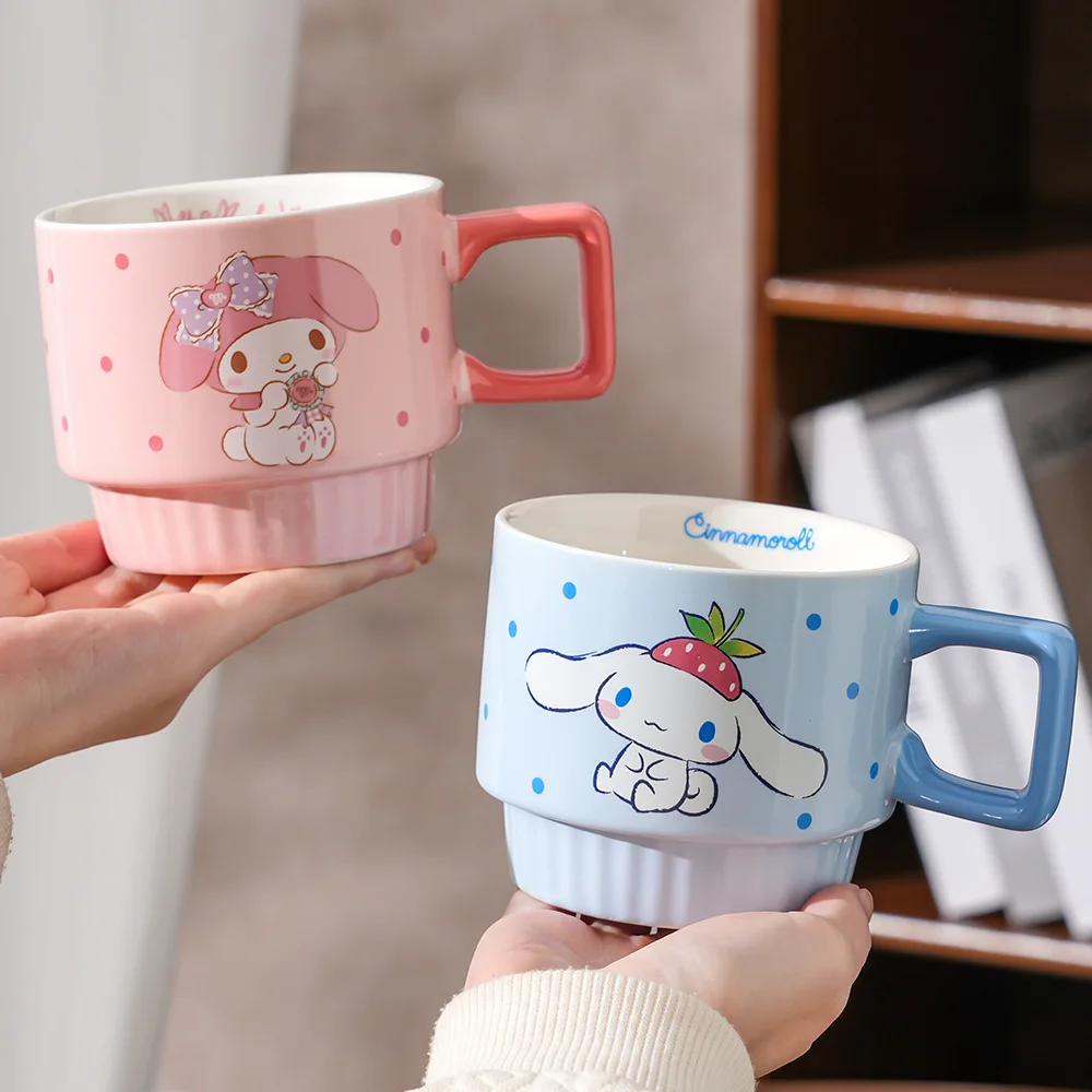 X&W 280ML Sanrio Ceramics Mug Stackable Hello Kitty Pattern Milk Cup Household Desktop Decorative Cup Creative Cup Set Gift