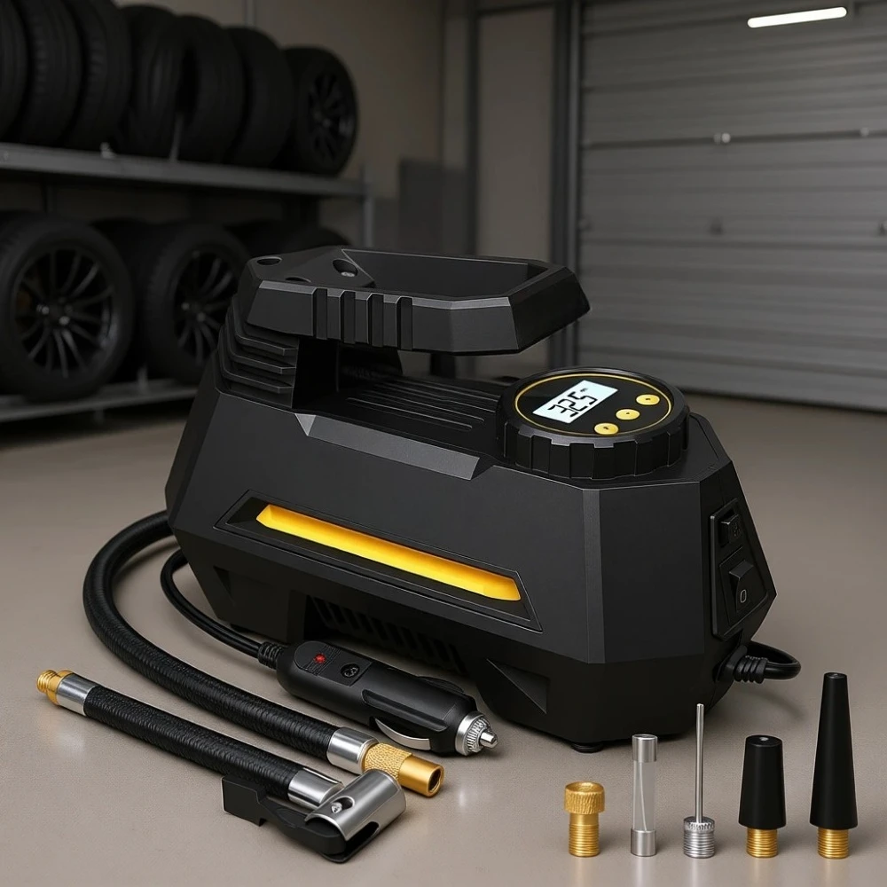 

Portable 12V Tire Inflator with Digital Gauge 9.8Ft Cord LED Light for Car Bicycle Ball