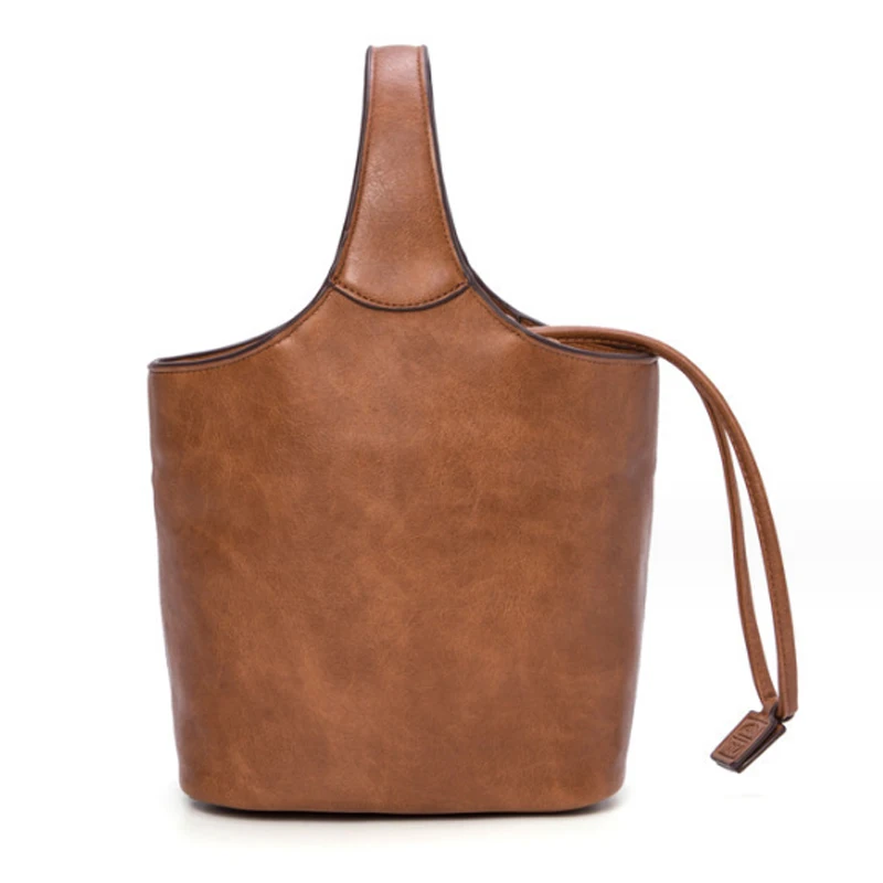 

Vintage genuine leather vegetable basket handbag Women's one shoulder crossbody bag Fashion cowhide bucket bag