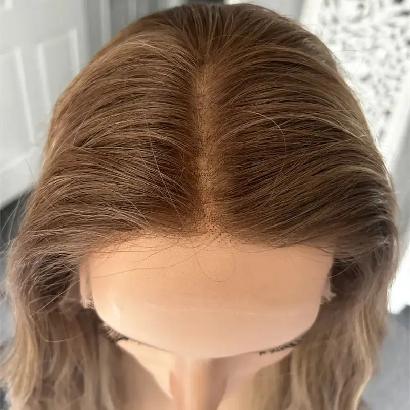 

High Quality Wig Ombre Caramel Brown Blonde Synthetic HD Lace Front Wig for White/Black Women Preplecked Hairline with Baby Hair