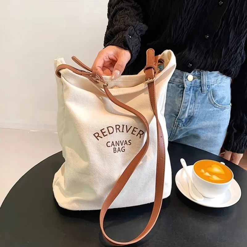 Women Canvas Bucket Bag Fashion Casual Tote Bag Underarm Shoulder Bag Versatile Student Crossbody Polka Dot Bags Large Capacity