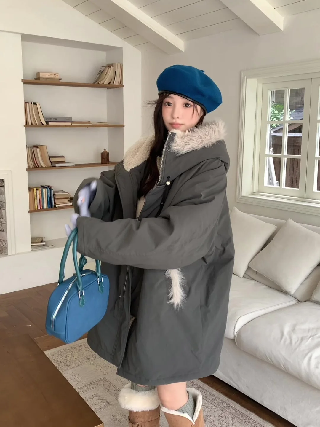 

Women Cotton Down Coats Casual Loose Hooded Fur Collar Warm Jackets Korean Female Cotton-padded Clothes Autumn Winter 2025