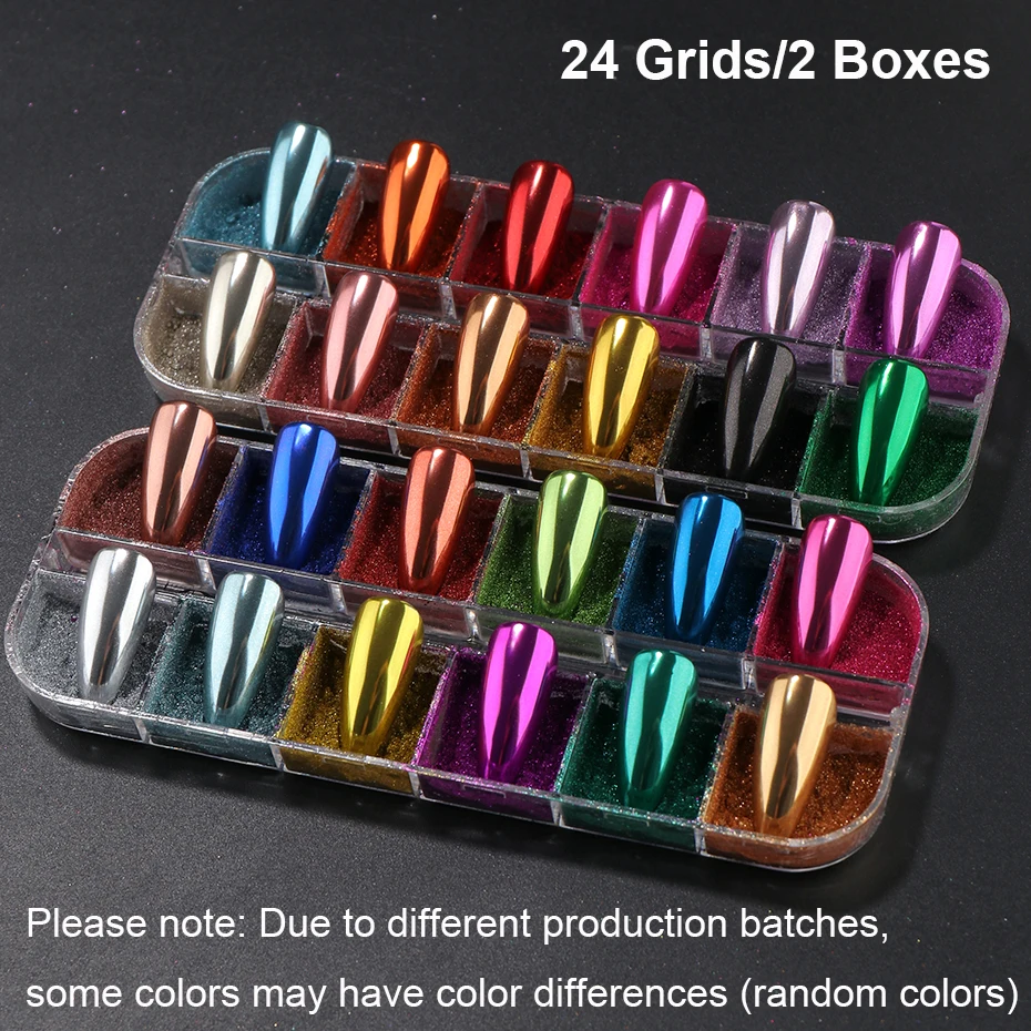 24 Farben Magischer Spiegel-Nagelglitzer Sommer Chrom Rosa Gold Silber Pigmentflocken Y2K Metallischer Effekt DIY Reibstaub – Detail 8