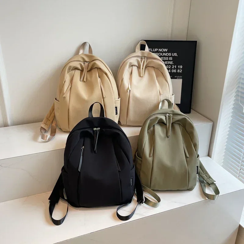 New Nylon Large Capacity Backpack Solid Color Women Versatile Style School Bags High Quality Light  Personality Women Backpack