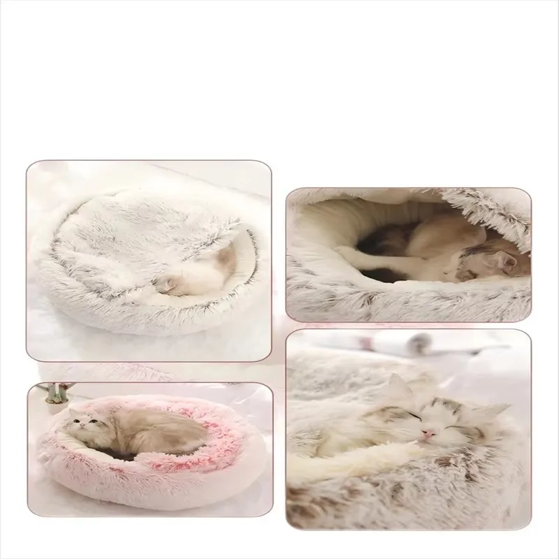 Winter-Wärme-Plüsch-Haustierbett mit Weichem Fleece-Futter - Halbgeschlossenes Gemütliches Katzenbett – Detail 5