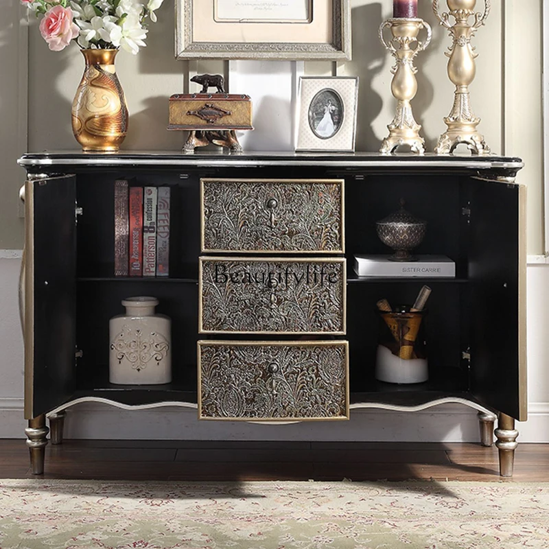 

04*European light luxury carved entrance cabinet Solid wood villa home American restaurant cabinet