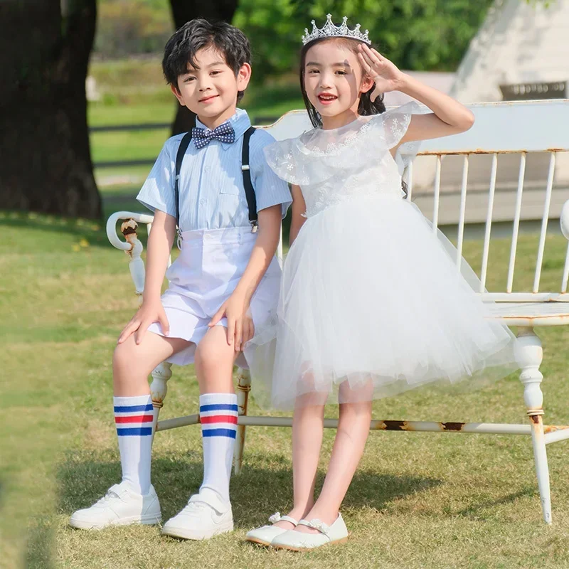 유치원 아동용 공연 의류, 여아 유니폼 넥타이, 초등학교 합창단 공연 의류